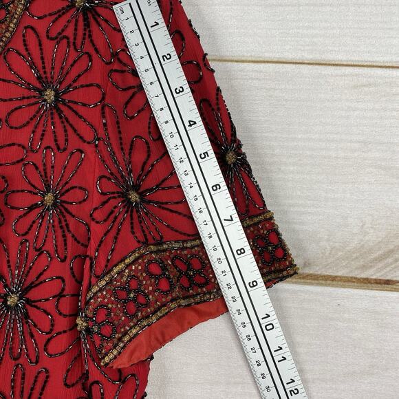Adrianna Papell Top XL Red Silk All Over Beaded Dressy Floral Gorgeous NWT VTG - Picture 8 of 12